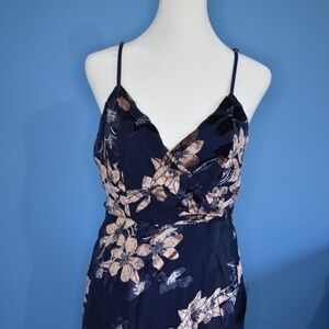 Lulu's After Party Navy Blue Burnout Velvet Floral Mini Dress